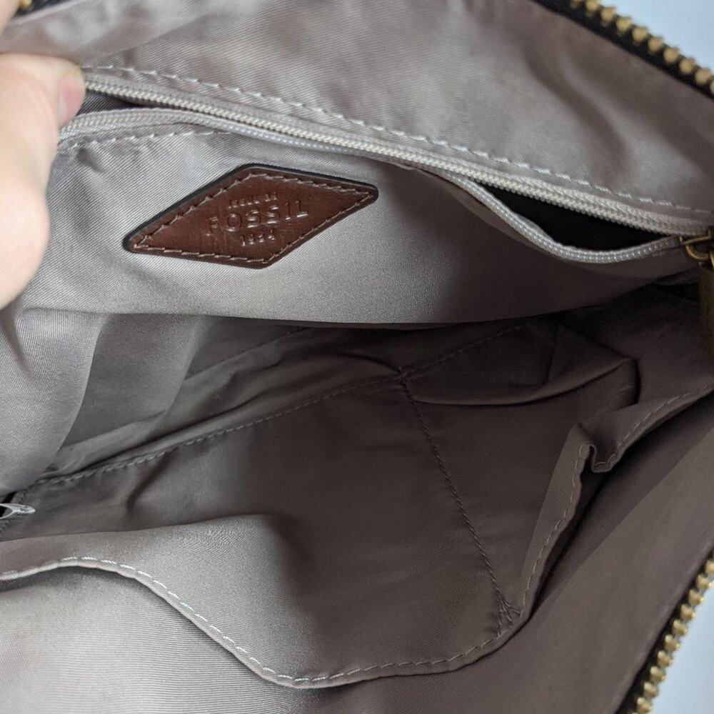 Fossil Black Gold Leather Zip Top Crossbody Bag - Picture 8 of 12